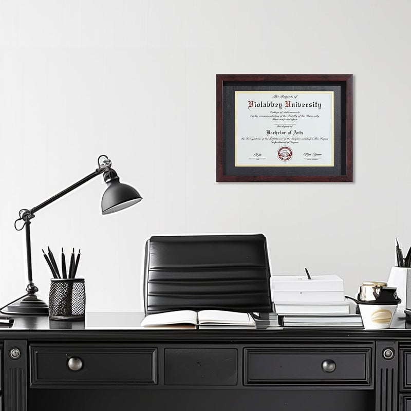 VIOLABBEY 8.5 x 11 Diploma Frame Black with HD Real Glass |Fits 8.5x11 Inch Degree &Document with Black Gold Double Mat or 11x14 without Mat, Certificate Frame for Wall or Tabletop Display - Image 5